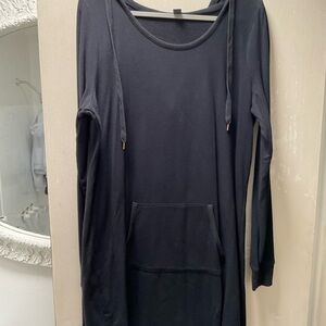 Black Long Sleeve Hoodie Dress with Front Pocket